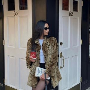 Leopard Print Faux Fur Coat - Brown